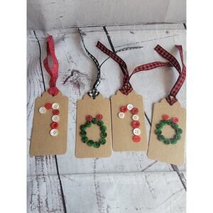Handmade Button Candy Cane Wreath Gift Tags Hangtags Set Of 4